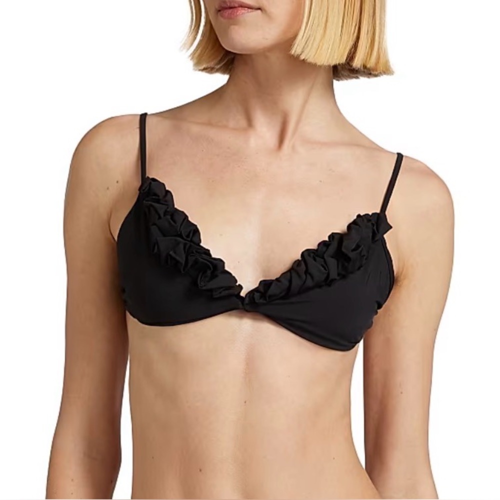 NEW Maygel Coronel Krassi Black Ruffled Bikini‎ Top With Frilly Edges